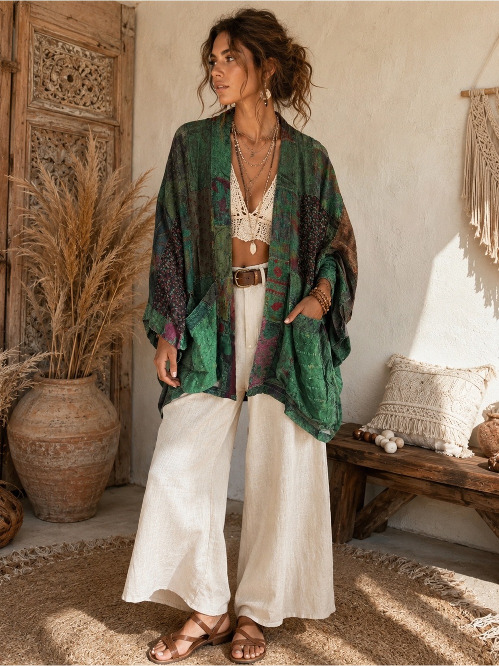 NWT Young Threads Boho Patchwork Sheer Kimono